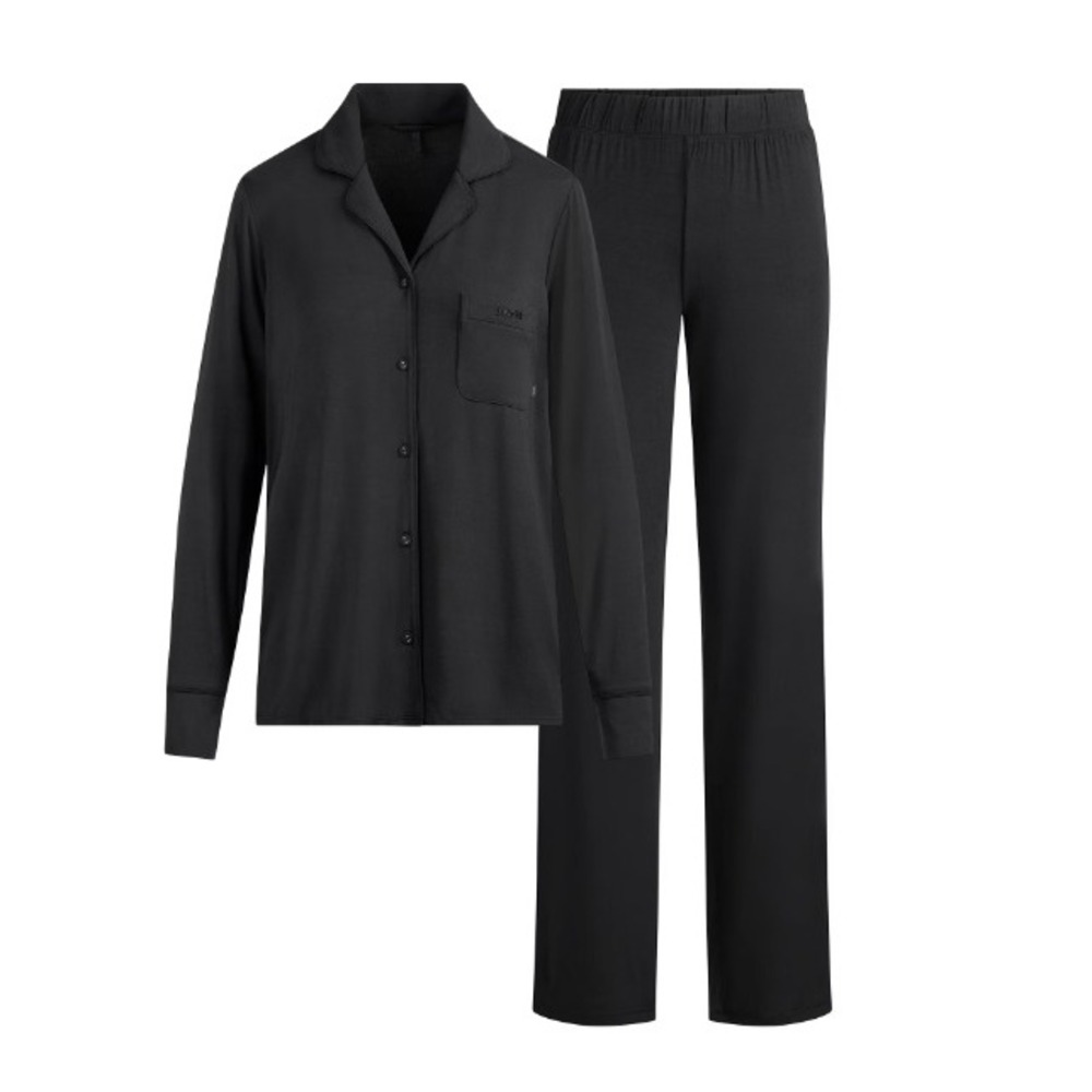 Skims Sleep Long Sleeve Lounge Set Onyx Black Modal Pajamas ST-PNS-4086 2X